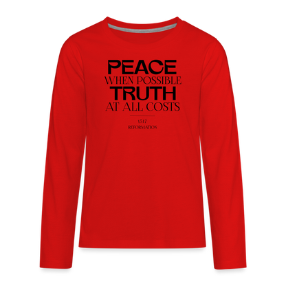 Peace when Possible Truth at All Costs Reformation Day Kid's Long Sleeve Shirt - red