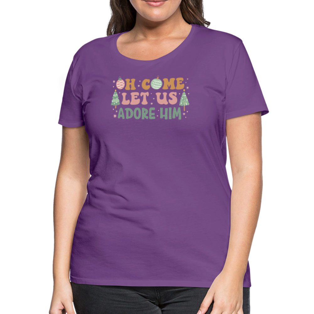 O Come Let Us Adore Him Christmas Family Women’s Premium T-Shirt - purple