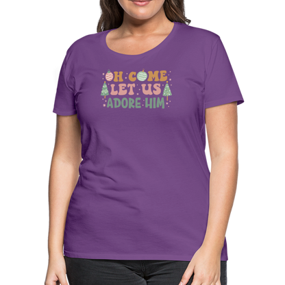 O Come Let Us Adore Him Christmas Family Women’s Premium T-Shirt - purple