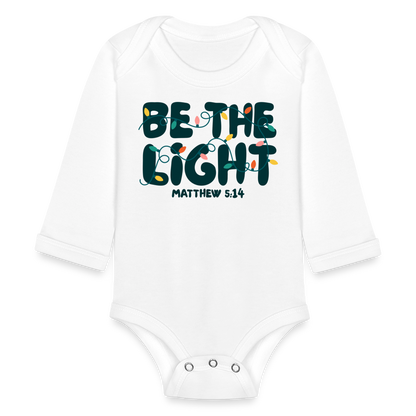 Be the Light Christmas Baby Long Sleeve Onesie - white