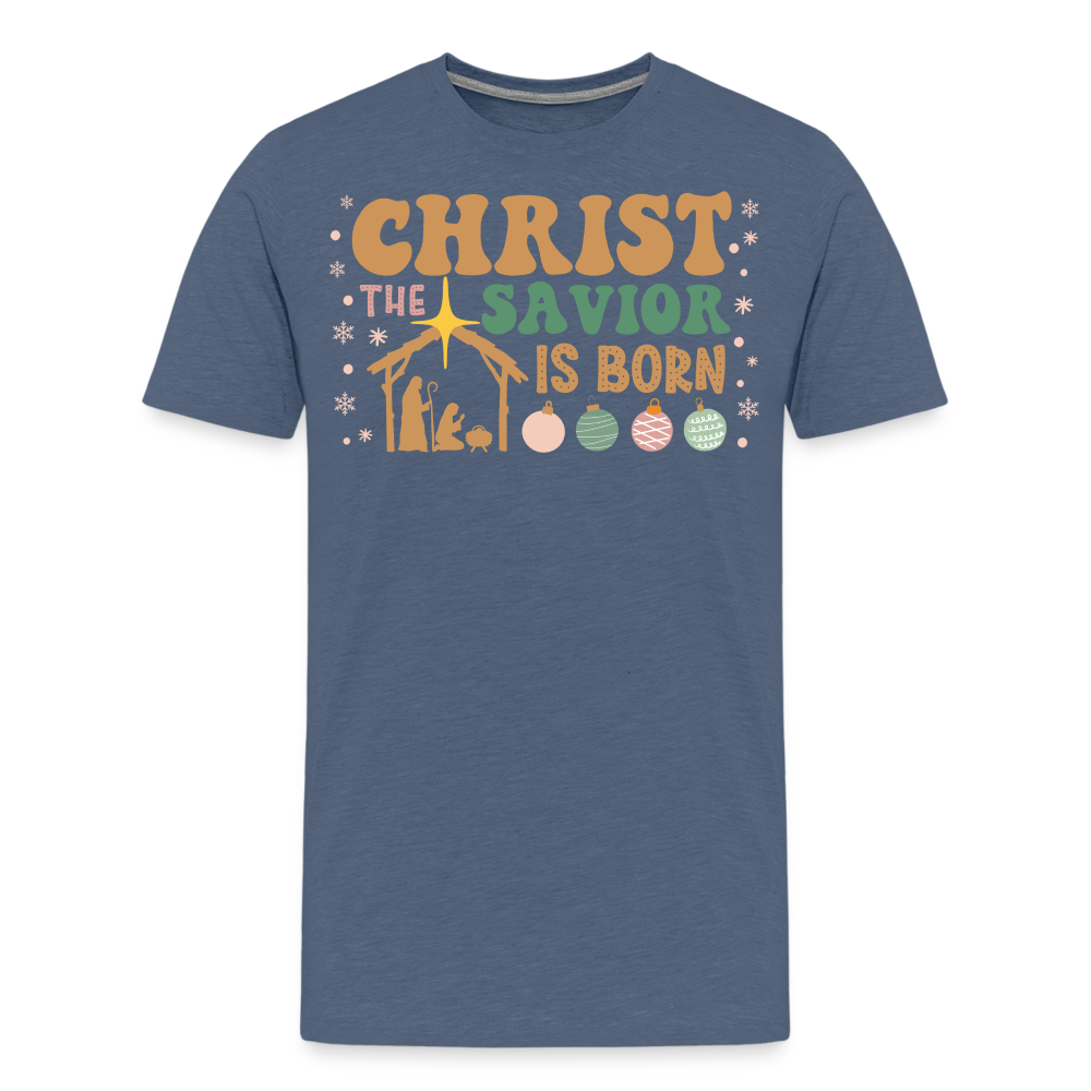 Christ the Savior is Born Christmas Family Men's Premium T-Shirt - heather blue