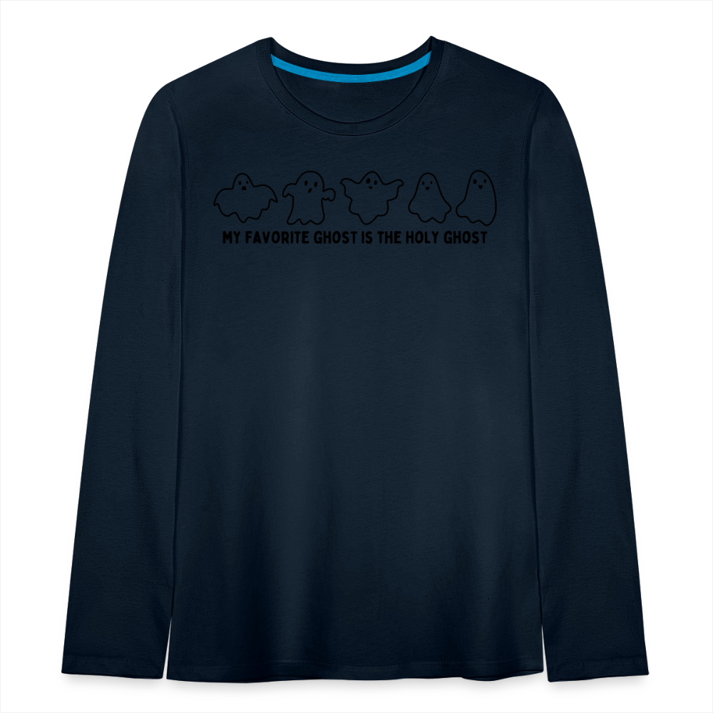 My Favorite Ghost is the Holy Ghost (Outline) Youth Long Sleeve Shirt - deep navy