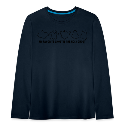 My Favorite Ghost is the Holy Ghost (Outline) Youth Long Sleeve Shirt - deep navy