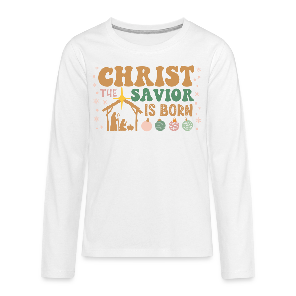 Christ the Savior is Born Christmas Family Kids' Premium Long Sleeve T-Shirt - white