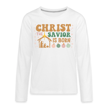 Christ the Savior is Born Christmas Family Kids' Premium Long Sleeve T-Shirt - white