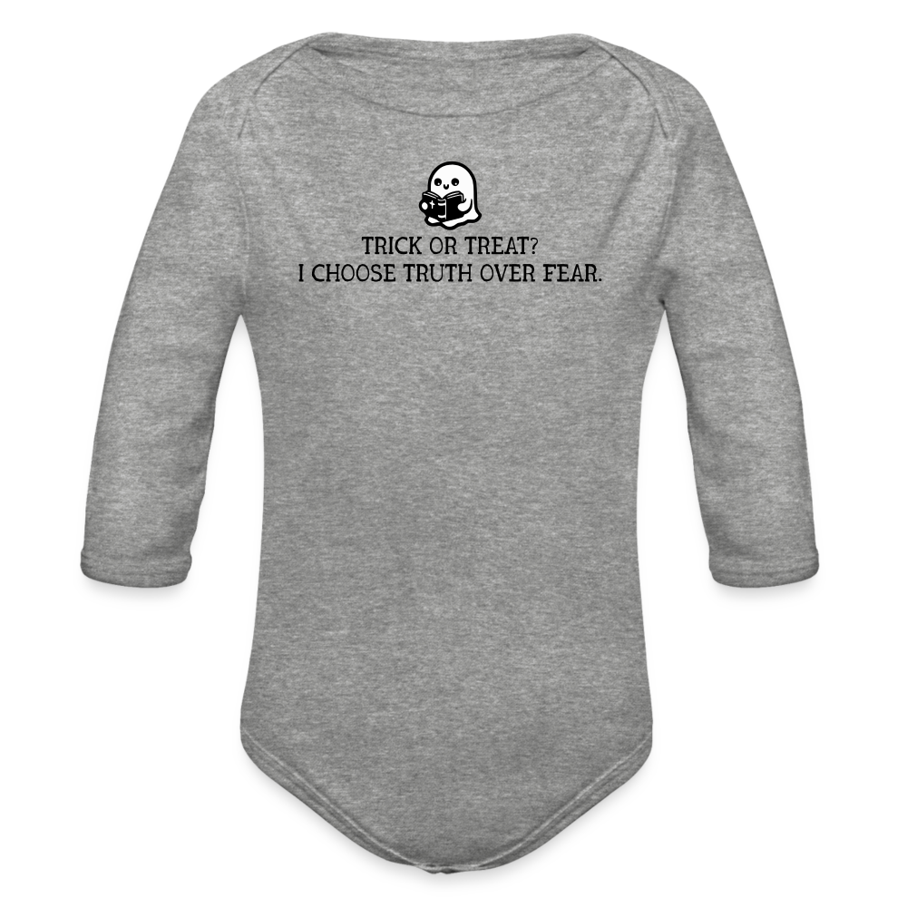 Trick or Treat I Choose Truth (Bible) Baby Long Sleeve Bodysuit - heather grey