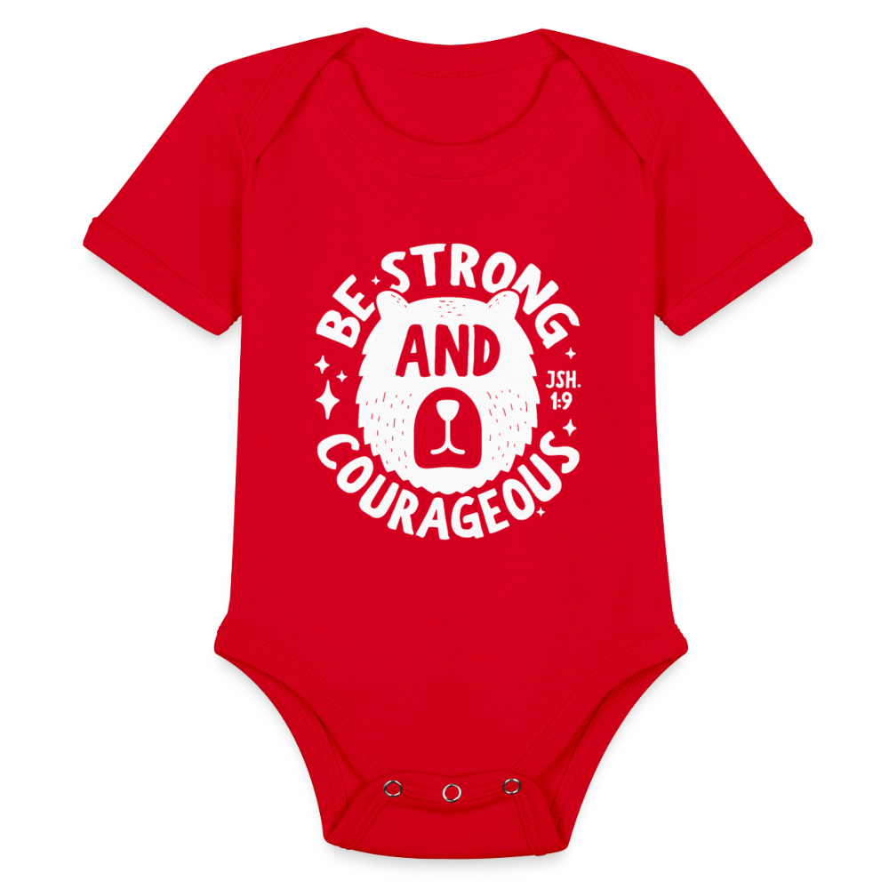 Be Strong and Courageous (W) Baby Onesie Bodysuit - red