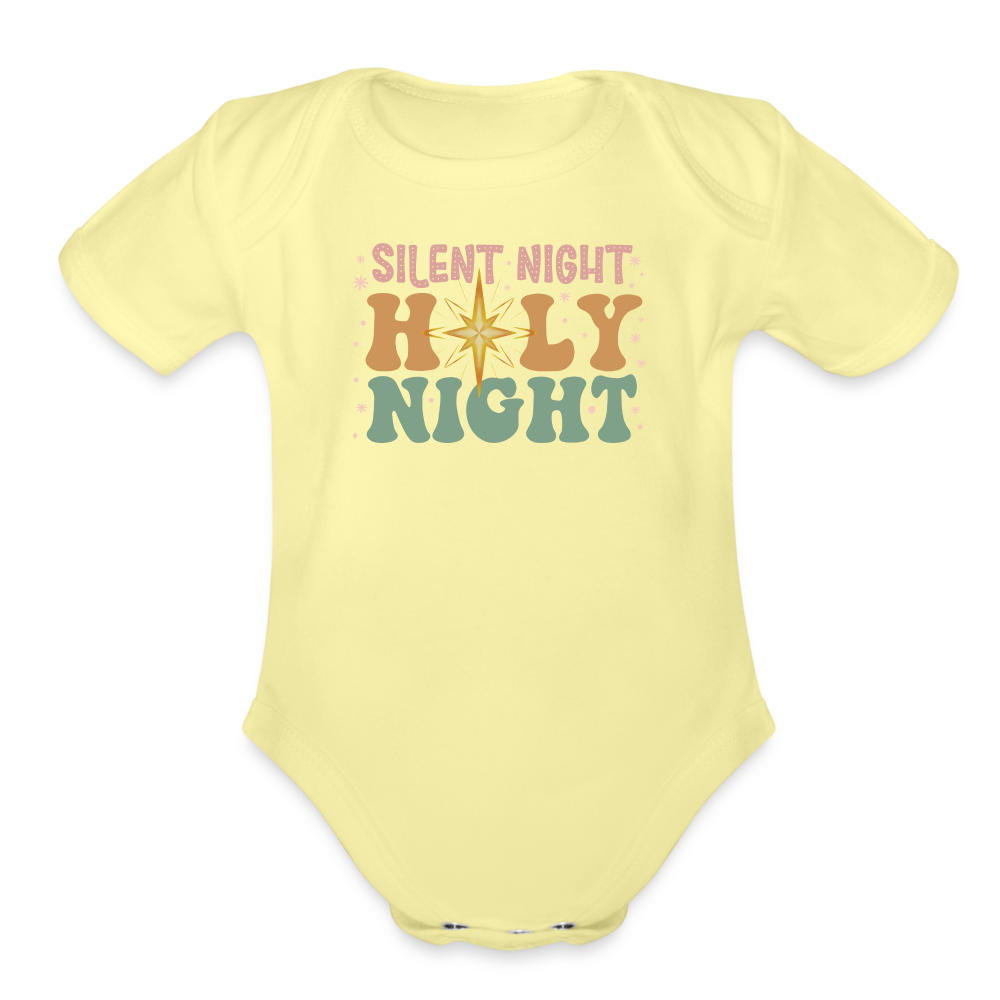 Silent Night Christmas Family Organic Short Sleeve Baby Bodysuit - washed yellow