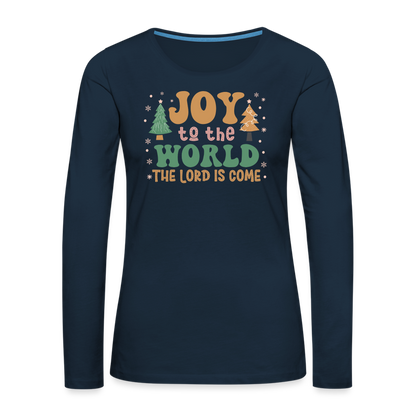 Joy to the World Christmas Family Women's Premium Long Sleeve T-Shirt - deep navy