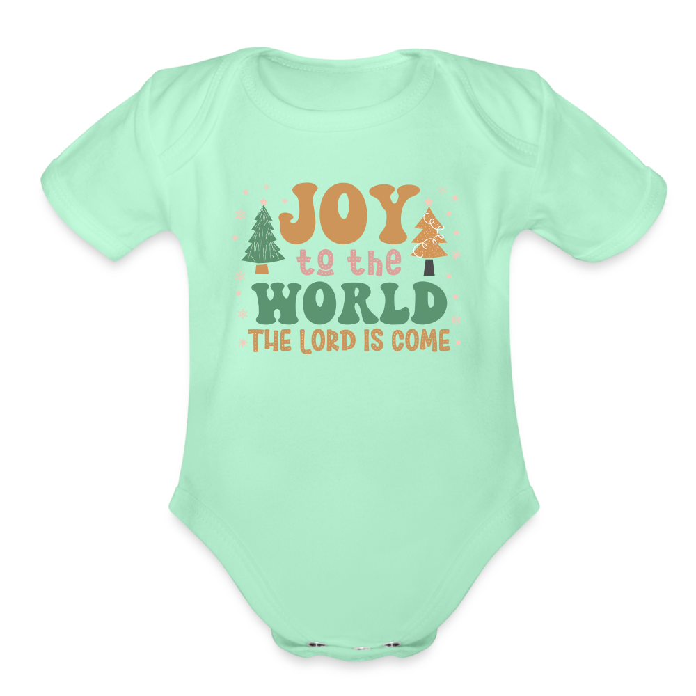 Joy to the World Christmas Family Organic Short Sleeve Baby Bodysuit - light mint