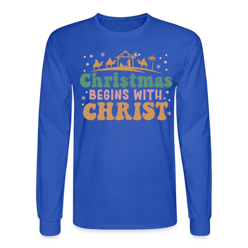 Christmas Begins with Christ Christmas Family Men's Long Sleeve T-Shirt - royal blue