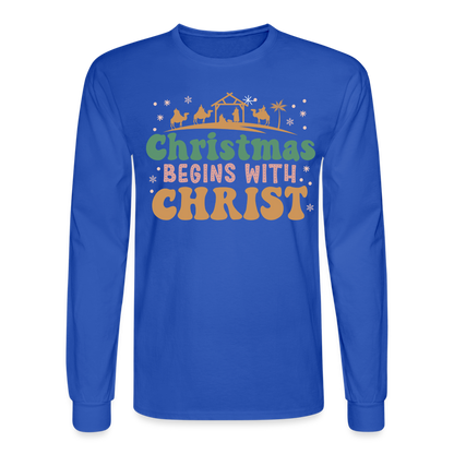 Christmas Begins with Christ Christmas Family Men's Long Sleeve T-Shirt - royal blue