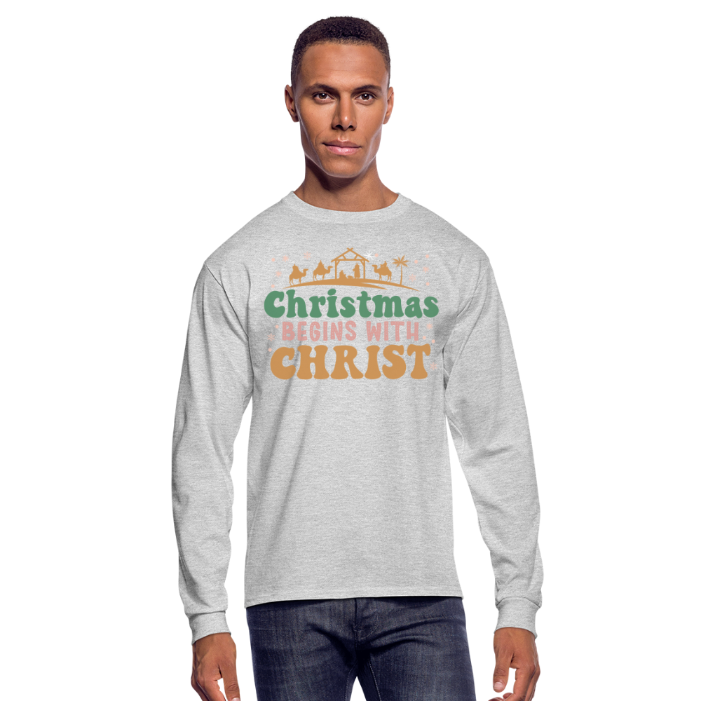 Christmas Begins with Christ Christmas Family Men's Long Sleeve T-Shirt - heather gray