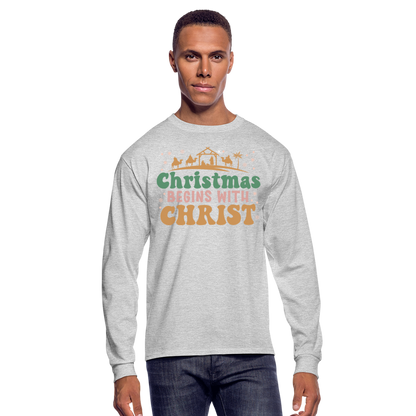 Christmas Begins with Christ Christmas Family Men's Long Sleeve T-Shirt - heather gray