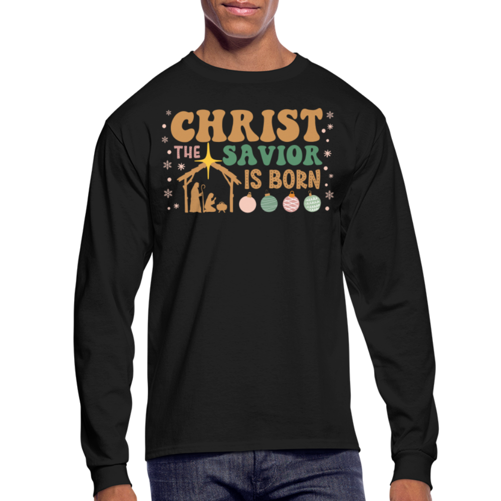 Christ the Savior is Born Christmas Family Men's Long Sleeve T-Shirt - black