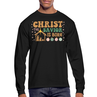 Christ the Savior is Born Christmas Family Men's Long Sleeve T-Shirt - black