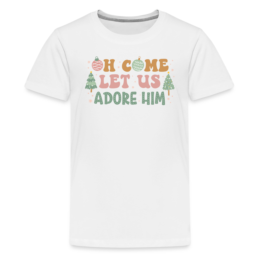 Oh Come Let Us Adore Him Christmas Family Kids' Premium T-Shirt - white