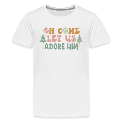 Oh Come Let Us Adore Him Christmas Family Kids' Premium T-Shirt - white