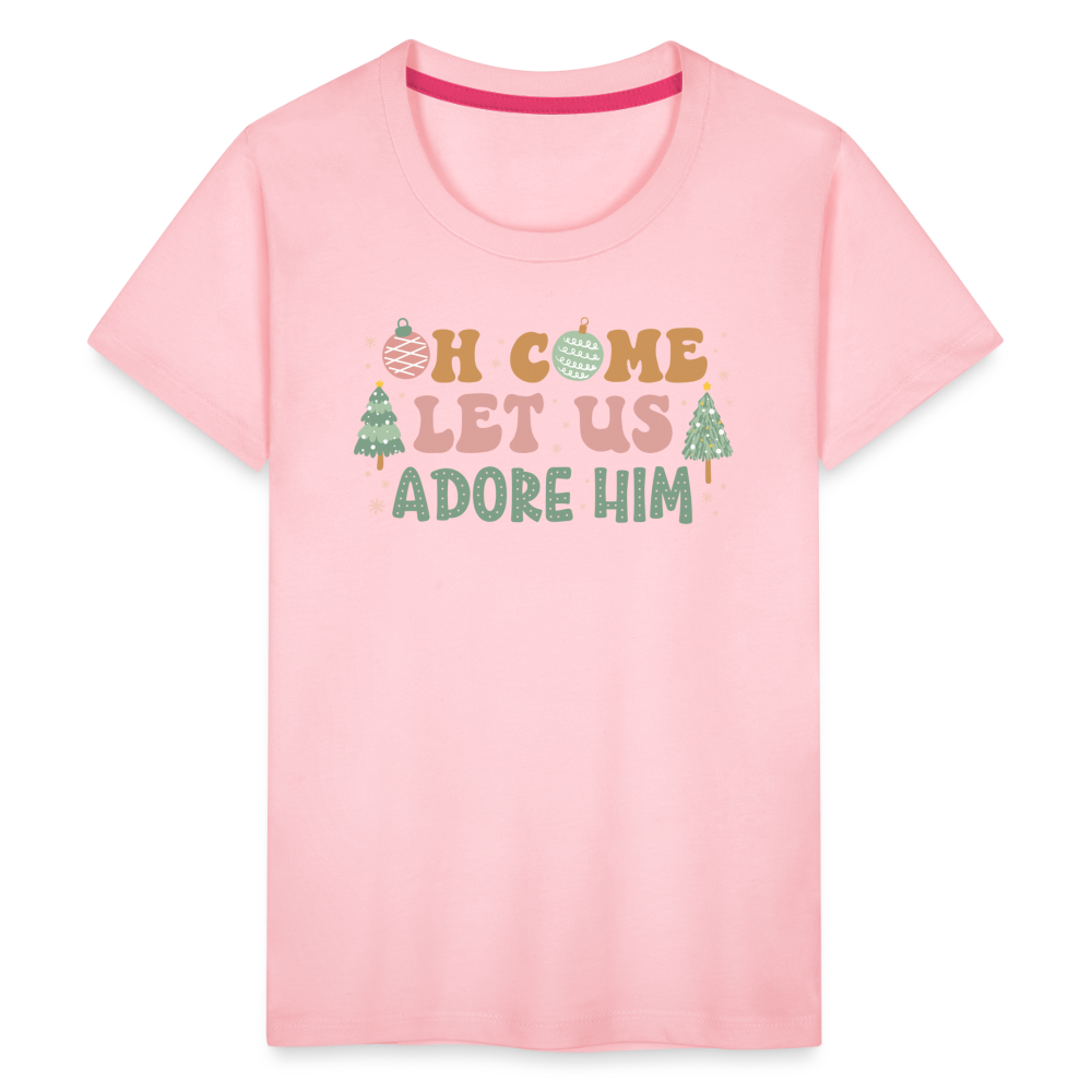 Oh Come Let Us Adore Him Christmas Family Kids' Premium T-Shirt - pink