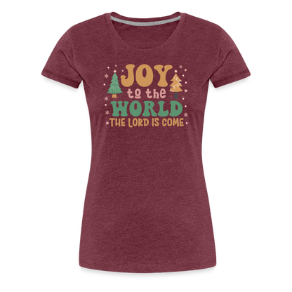 Joy to the World Christmas Family Women’s Premium T-Shirt - heather burgundy