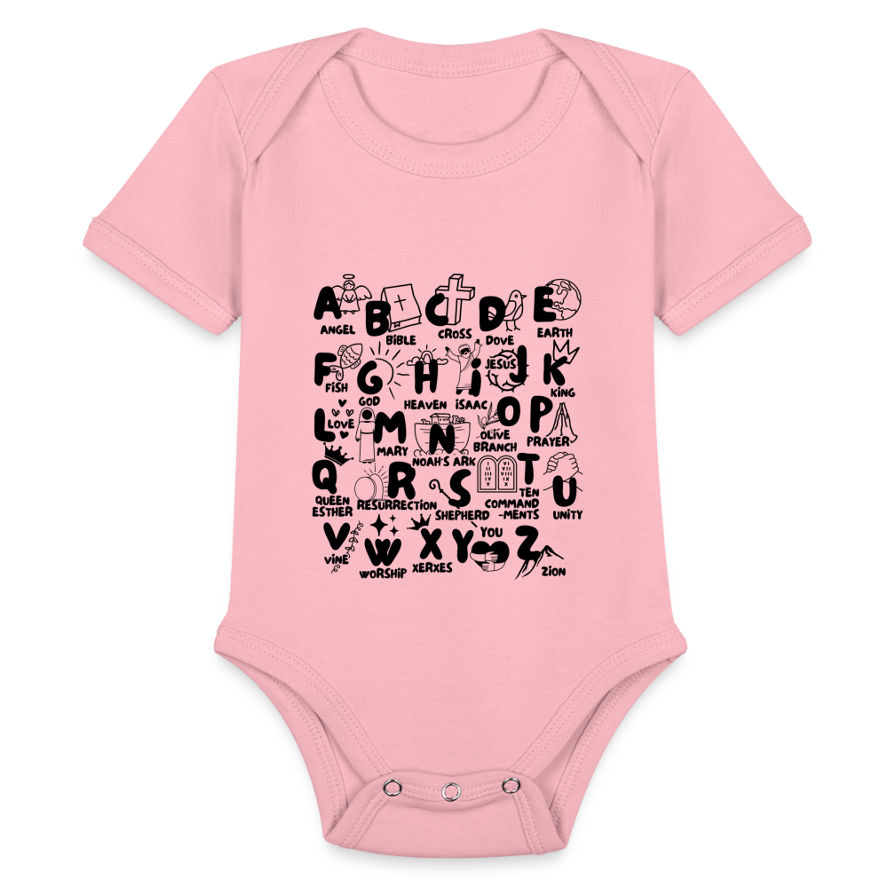 Bible Alphabet Baby Onesie Bodysuit - light pink