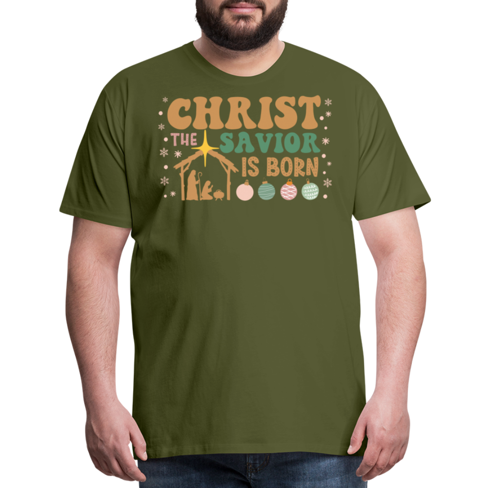 Christ the Savior is Born Christmas Family Men's Premium T-Shirt - olive green