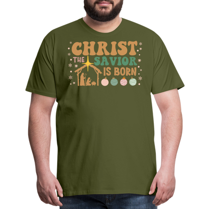 Christ the Savior is Born Christmas Family Men's Premium T-Shirt - olive green