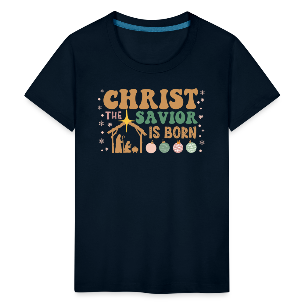 Christ the Savior is Born Christmas Family Kids' Premium T-Shirt - deep navy