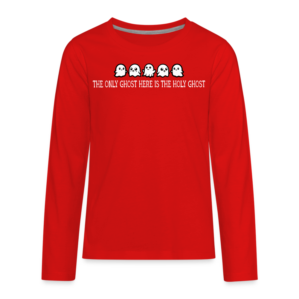 The Only Ghost Here is the Holy Ghost (W) Kid's Long Sleeve Shirt - red