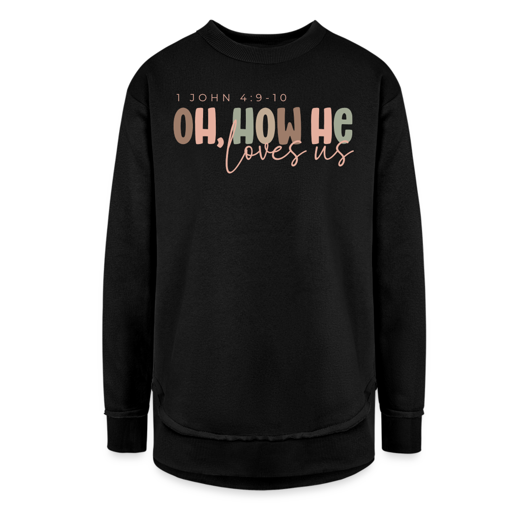 Oh How He Loves Us Ephesians 2:4-8 Women’s Weekend Tunic Long Sleeve - black