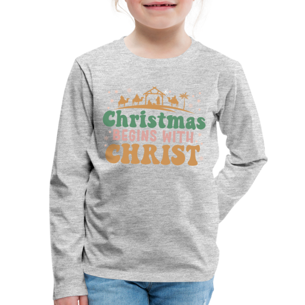 Christmas Begins with Christ Family Kids' Premium Long Sleeve T-Shirt - heather gray