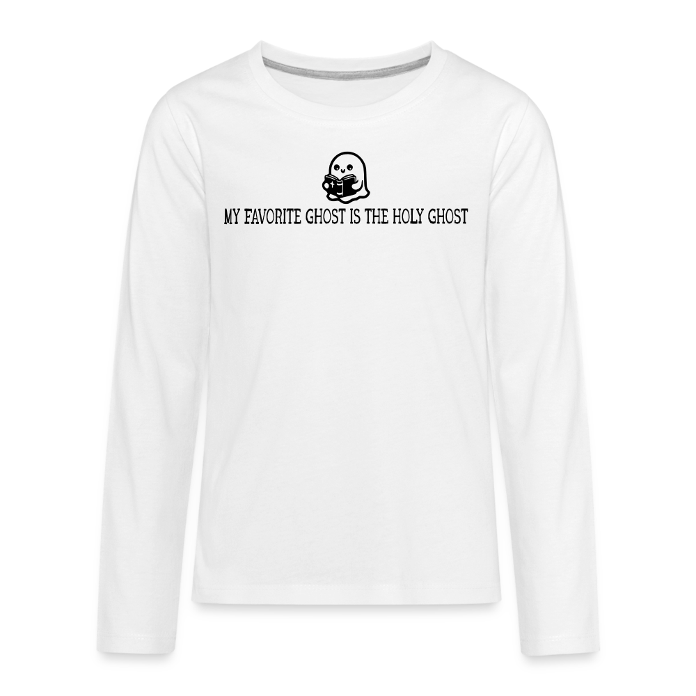 My Favorite Ghost is the Holy Ghost (Bible) Kids Long Sleeve Shirt - white