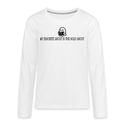 My Favorite Ghost is the Holy Ghost (Bible) Kids Long Sleeve Shirt - white