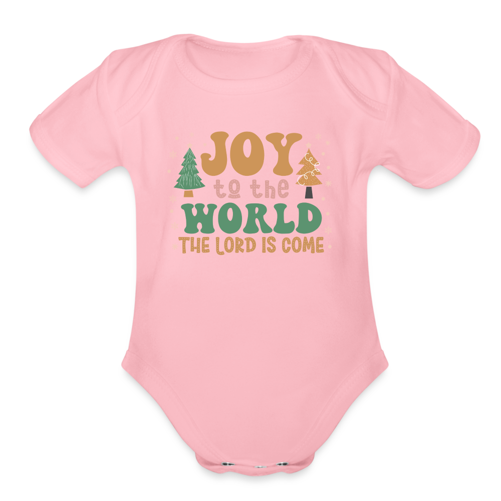 Joy to the World Christmas Family Organic Short Sleeve Baby Bodysuit - light pink