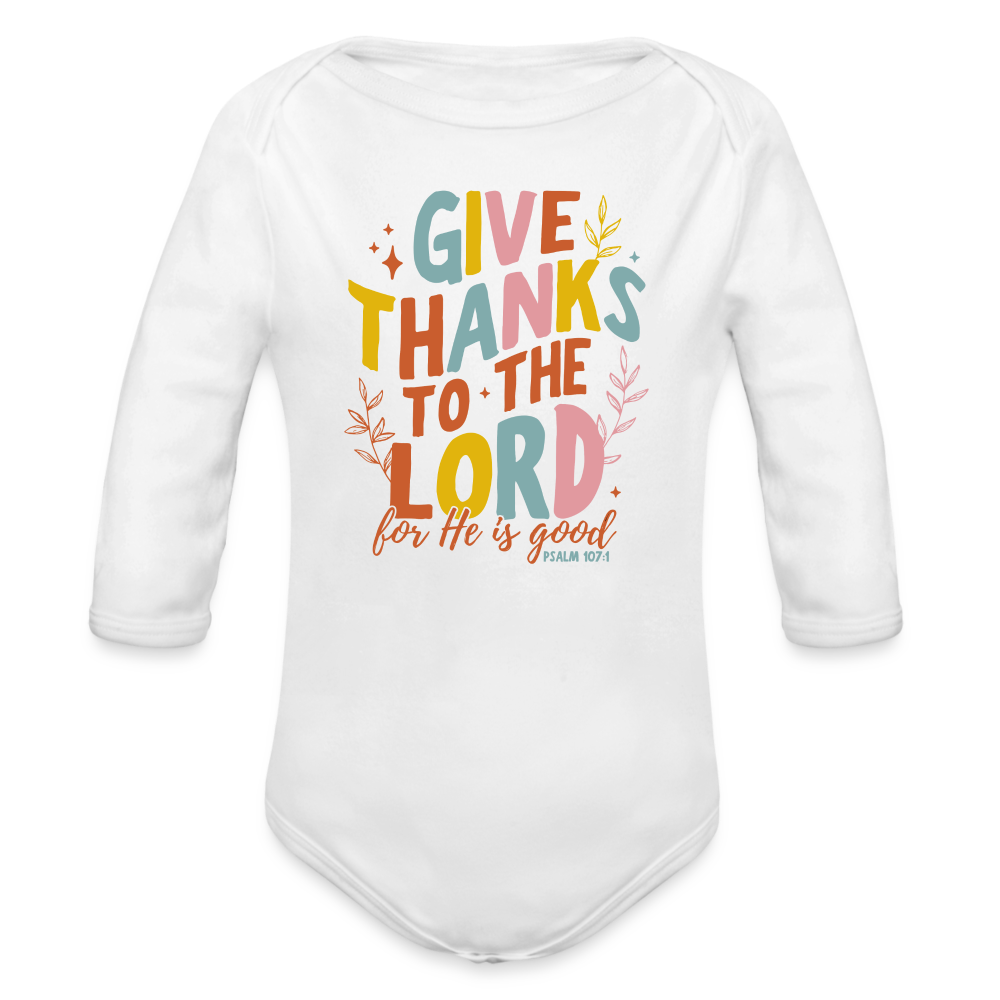 Give Thanks to the Lord (Color) Baby Long Sleeve Onesie - white