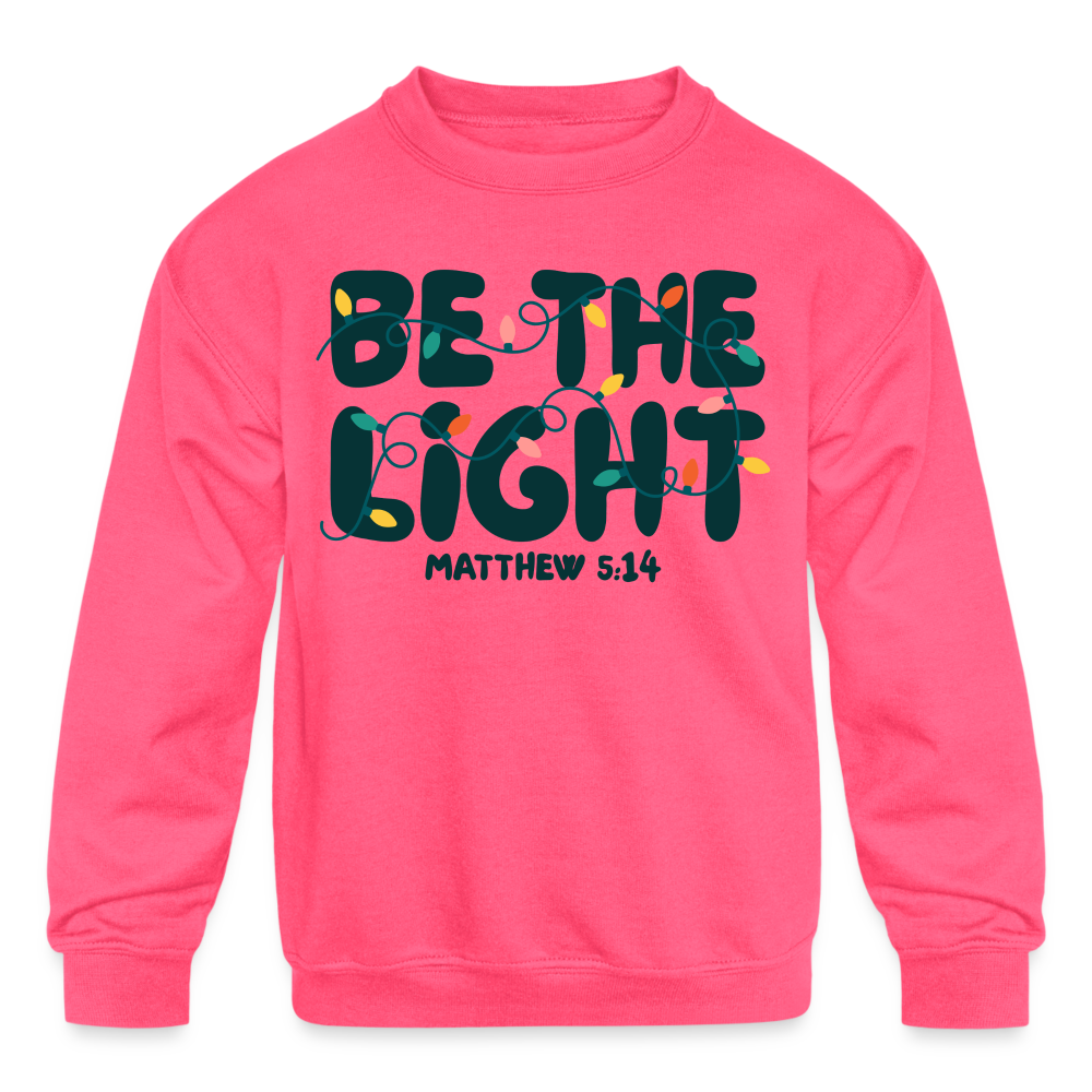 Be the Light Christmas Kid's Long Sleeve Sweater - neon pink