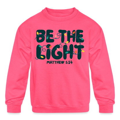 Be the Light Christmas Kid's Long Sleeve Sweater - neon pink