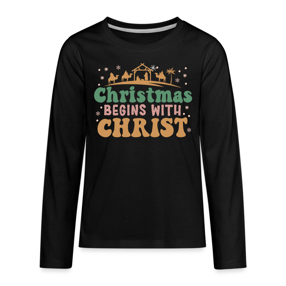 Christmas Begins with Christ Family Kids' Premium Long Sleeve T-Shirt - black