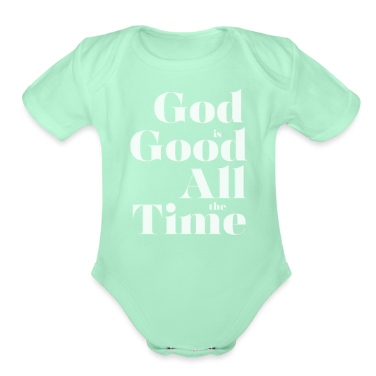 God is Good Organic Short Sleeve Baby Bodysuit - light mint