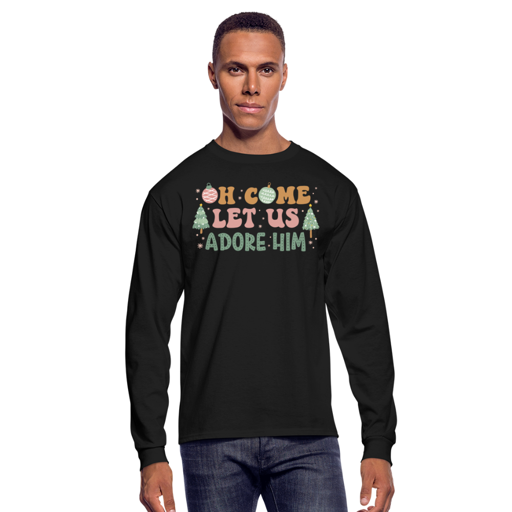 Oh Come Let Us Adore Him Christmas Family Men's Long Sleeve T-Shirt - black