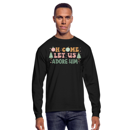 Oh Come Let Us Adore Him Christmas Family Men's Long Sleeve T-Shirt - black