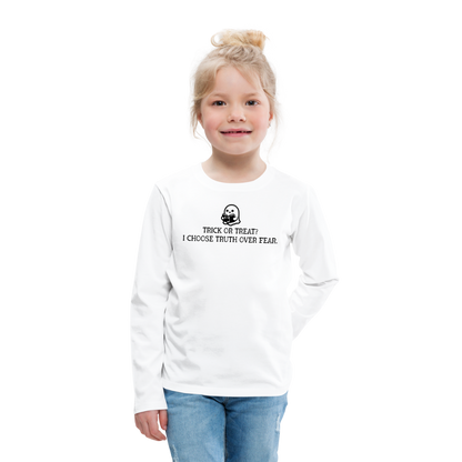 Trick or Treat I Choose Truth (Bible) Kid's Long Sleeve Shirt - white