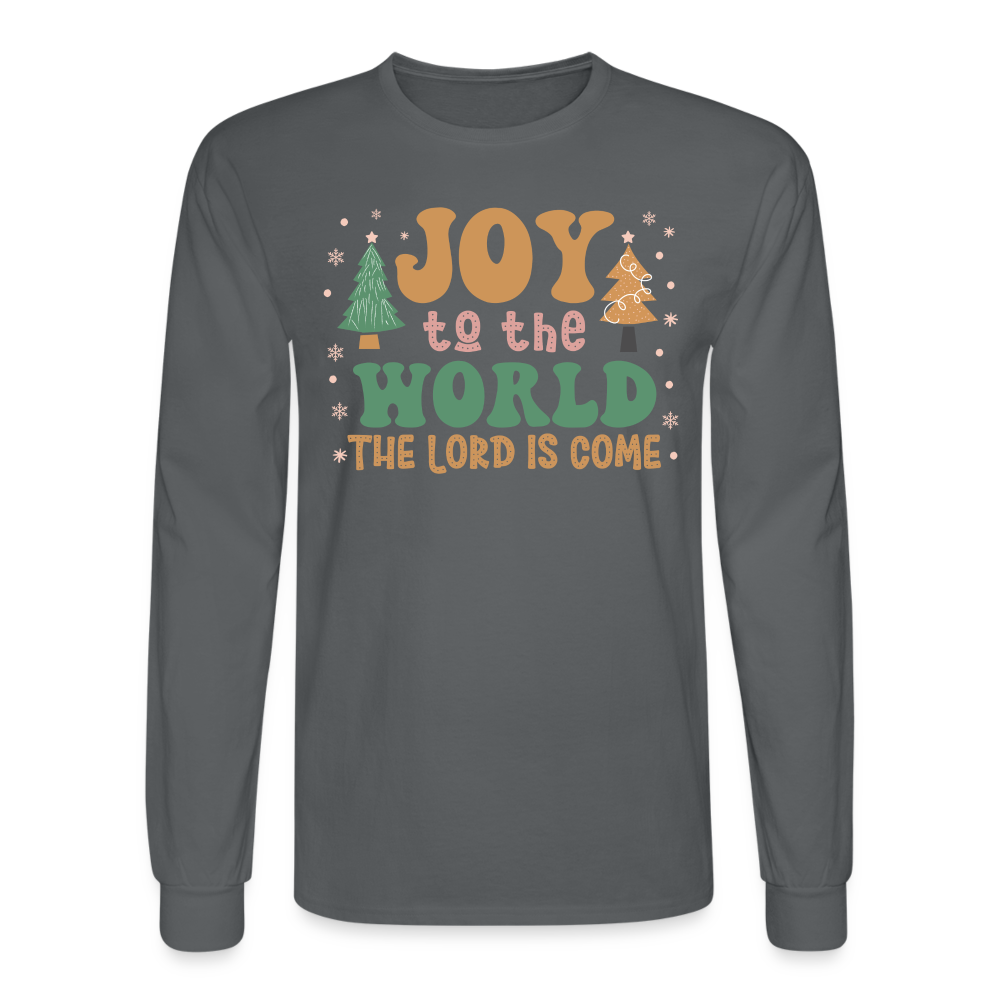 Joy to the World Christmas Family Men's Long Sleeve T-Shirt - charcoal