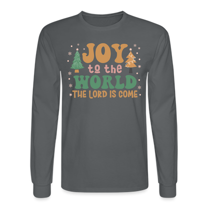 Joy to the World Christmas Family Men's Long Sleeve T-Shirt - charcoal