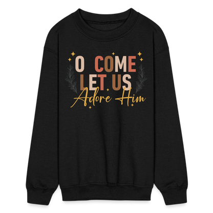 O Come Let us Adore Him Christmas Kid's Long Sleeve Sweater - black