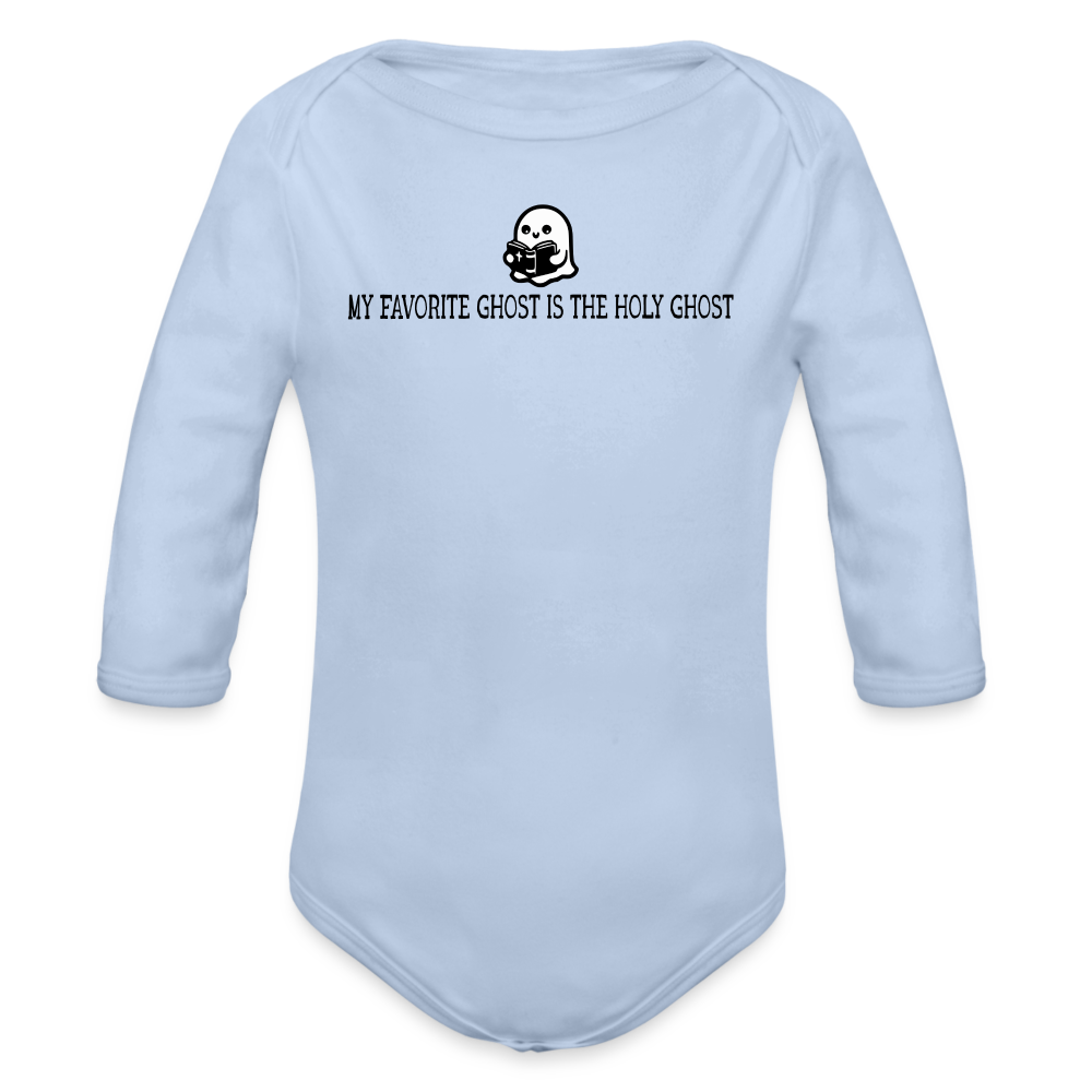 My Favorite Ghost is the Holy Ghost (Bible) Baby Long Sleeve Bodysuit - sky