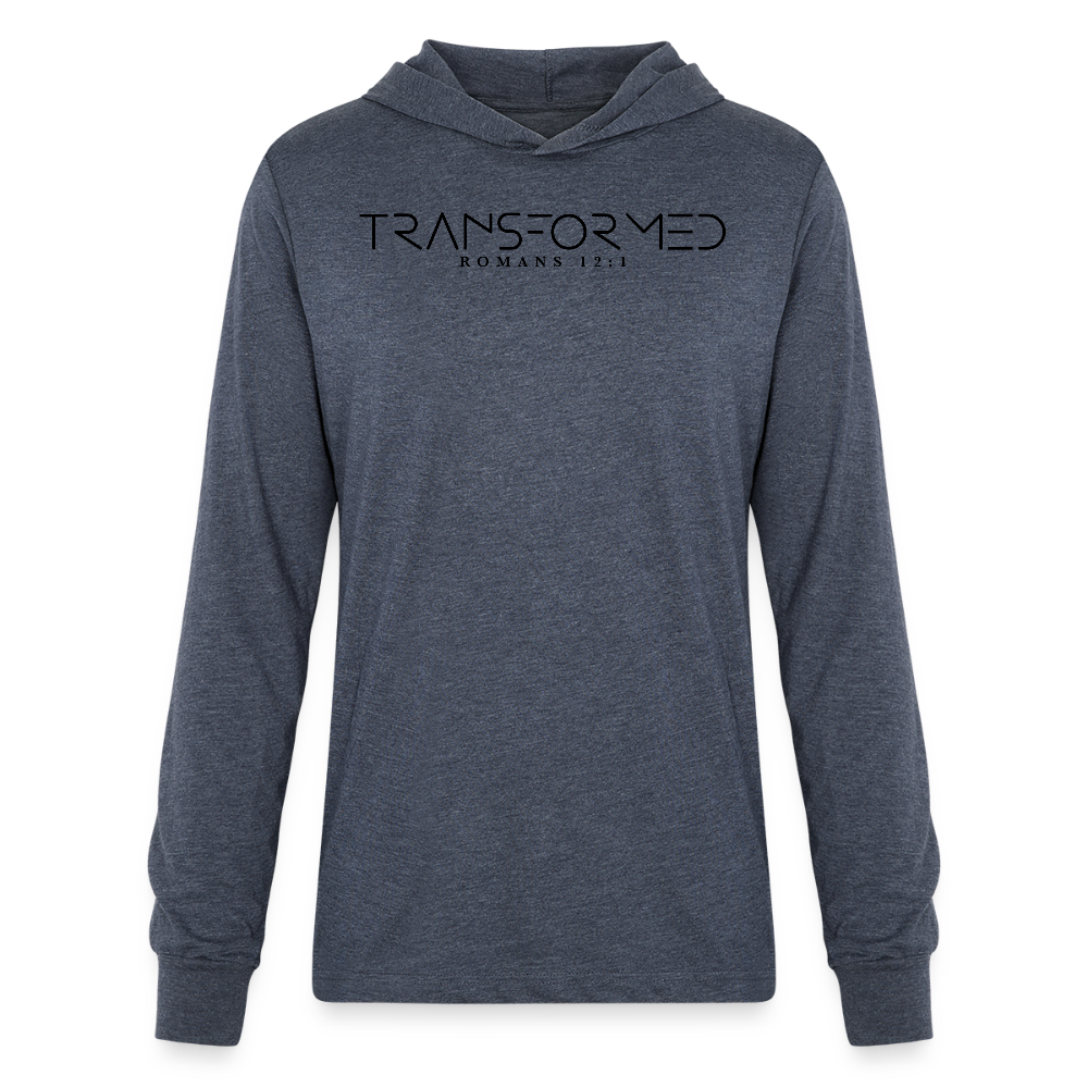 Transformed Romans 12:1 Men's Long Sleeve Shirt with Hood - heather navy