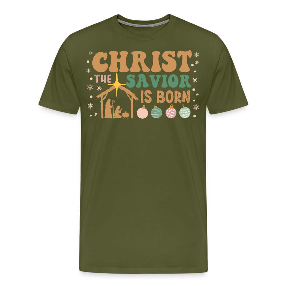 Christ the Savior is Born Christmas Family Men's Premium T-Shirt - olive green