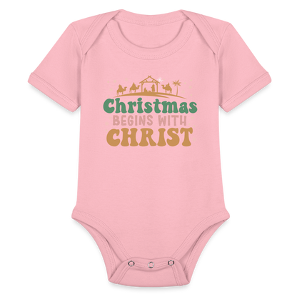 Christmas begins with Christ Family Organic Short Sleeve Baby Bodysuit - light pink