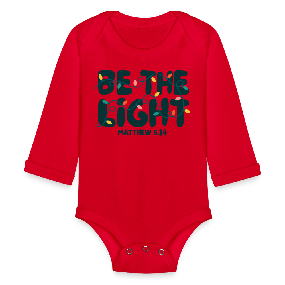 Be the Light Christmas Baby Long Sleeve Onesie - red